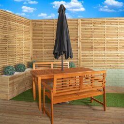 Rackhams Outdoor 4 Person Rectangular Wooden Garden Table, 2 Benches with Black Havana Parasol & Base - Outdoor Furniture Sets - thumbnail 2