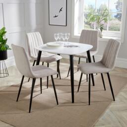 Rackhams Aspen Dining Set - White Square Table & 4 Upholstered Straight Stitch Dining Chairs - Natural - thumbnail 1