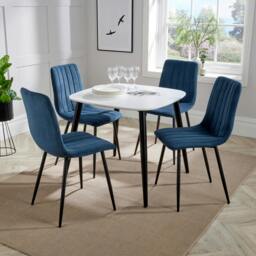 Rackhams Aspen Dining Set - White Square Table & 4 Upholstered Straight Stitch Dining Chairs - Natural - thumbnail 2