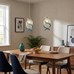 Rackhams Modern Spiral Waterfall Pendant Shade with Teal and Clear Acrylic - thumbnail 6