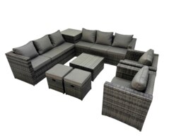Rackhams Garden Rattan Outdoor Furniture Set 10 Seater Patio Corner Sofa Coffee Table with 2 Small Stool Side Table Dark Grey - thumbnail 2