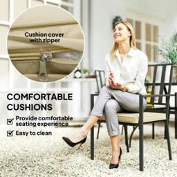 Rackhams 5 Pieces Garden Dining Set with Cushions, Outdoor Patio Table and 4 Stackable Chairs, Metal Top Table with Umbrella Hole, Black - thumbnail 6