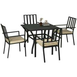 Rackhams 5 Pieces Garden Dining Set with Cushions, Outdoor Patio Table and 4 Stackable Chairs, Metal Top Table with Umbrella Hole, Black - thumbnail 1