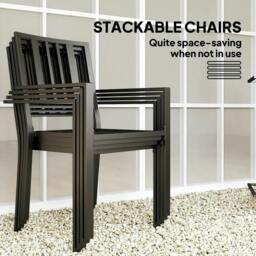 Rackhams 5 Pieces Garden Dining Set with Cushions, Outdoor Patio Table and 4 Stackable Chairs, Metal Top Table with Umbrella Hole, Black - thumbnail 4
