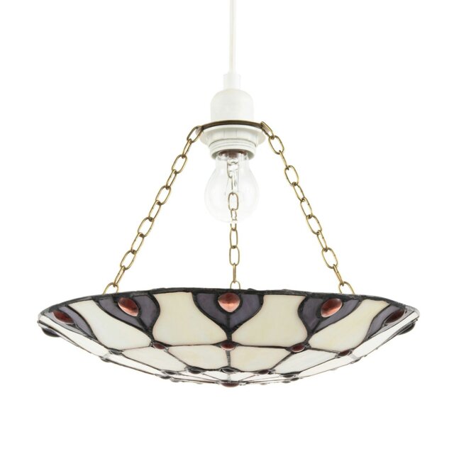 Rackhams Purple and Amber Stained Glass Tiffany Pendant Shade with Red Beads - image 1