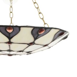 Rackhams Purple and Amber Stained Glass Tiffany Pendant Shade with Red Beads - thumbnail 3