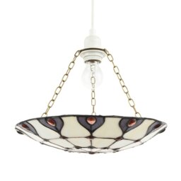 Rackhams Purple and Amber Stained Glass Tiffany Pendant Shade with Red Beads - thumbnail 1