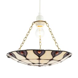 Rackhams Purple and Amber Stained Glass Tiffany Pendant Shade with Red Beads - thumbnail 2