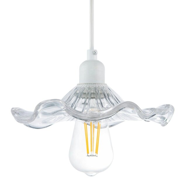 Rackhams Designer Ribbed Clear Glass Pendant Light Shade with Wavy Ruffled Edge - image 1