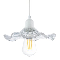 Rackhams Designer Ribbed Clear Glass Pendant Light Shade with Wavy Ruffled Edge - thumbnail 1