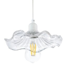 Rackhams Designer Ribbed Clear Glass Pendant Light Shade with Wavy Ruffled Edge - thumbnail 3