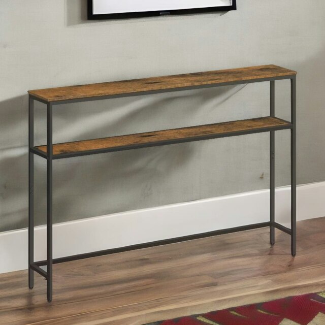 Rackhams Industrial Slim Hallway Console Table With 2 Shelves Rustic Brown - image 1