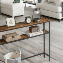 Rackhams Industrial Slim Hallway Console Table With 2 Shelves Rustic Brown - thumbnail 4