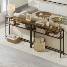 Rackhams Industrial Slim Hallway Console Table With 2 Shelves Rustic Brown - thumbnail 2