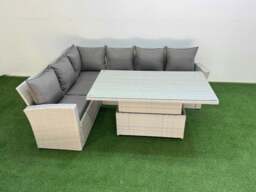 Rackhams 6 Seat Rattan Outdoor Garden Furniture Corner Sofa Set Adjustable Lifting Dining or Coffee Table Set Light Grey - thumbnail 2