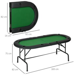 Rackhams 8 Player Folding Poker Table with Cup Holders, Metal Base, Green - Green - MDF, Metal - 183L x 82W x 75H cm - thumbnail 5
