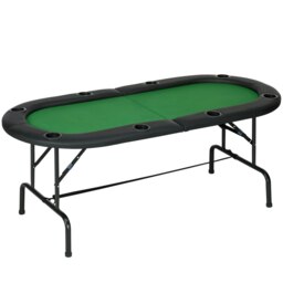 Rackhams 8 Player Folding Poker Table with Cup Holders, Metal Base, Green - Green - MDF, Metal - 183L x 82W x 75H cm - thumbnail 2