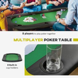 Rackhams 8 Player Folding Poker Table with Cup Holders, Metal Base, Green - Green - MDF, Metal - 183L x 82W x 75H cm - thumbnail 4