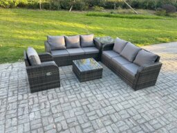 Rackhams Outdoor Rattan Garden Furniture Set Conservatory Patio Sofa Coffee Table With Reclining Chair Side Table Dark Grey Mixed - thumbnail 2