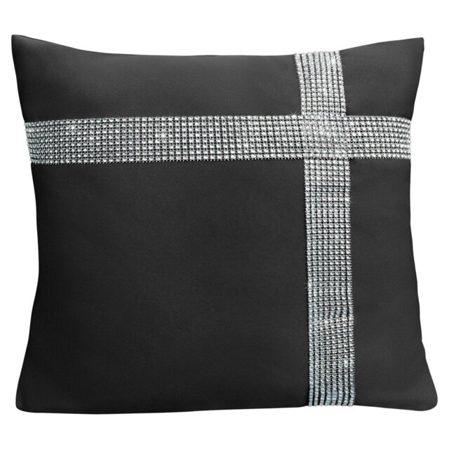 Rackhams Diamonte Detail Soft Touch Matte Fabric Scatter Cushion - 43cm x 43cm - Black - image 1