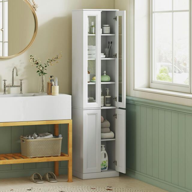 Rackhams Tall Bathroom Storage Cabinet, 6-Tier Bathroom Cabinet - White - image 1