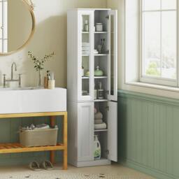 Rackhams Tall Bathroom Storage Cabinet, 6-Tier Bathroom Cabinet - White - thumbnail 1