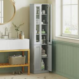 Rackhams Tall Bathroom Storage Cabinet, 6-Tier Bathroom Cabinet - White - thumbnail 2