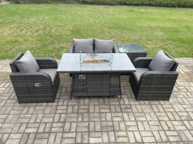 Rackhams Rattan Outdoor Garden Furniture Set Gas Fire Pit Dining Table with Side Table Chair Love seat Sofa - image 1