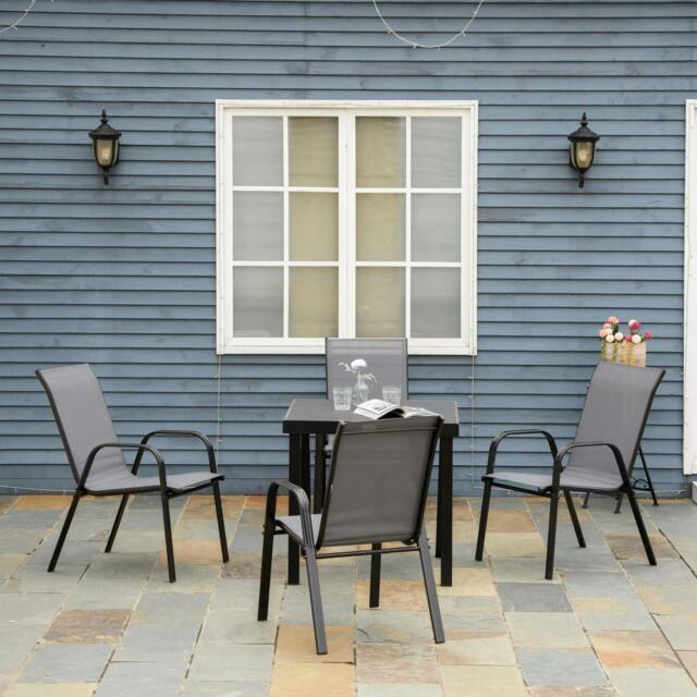 Rackhams Set of 4 Garden Dining Chair Set Outdoor w/ High Back Armrest Brown - Dark Grey - image 1