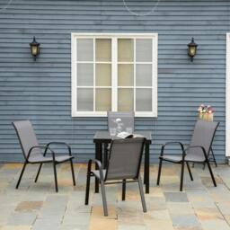 Rackhams Set of 4 Garden Dining Chair Set Outdoor w/ High Back Armrest Brown - Dark Grey - thumbnail 1