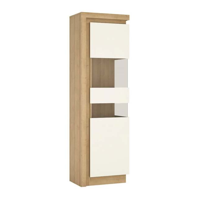 Rackhams Lyon Tall narrow display cabinet (RHD) in Riviera Oak/White High Gloss - Full Assembly Required - Riviera Oak & White - High Gloss - image 1
