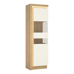 Rackhams Lyon Tall narrow display cabinet (RHD) in Riviera Oak/White High Gloss - Full Assembly Required - Riviera Oak & White - High Gloss - thumbnail 2