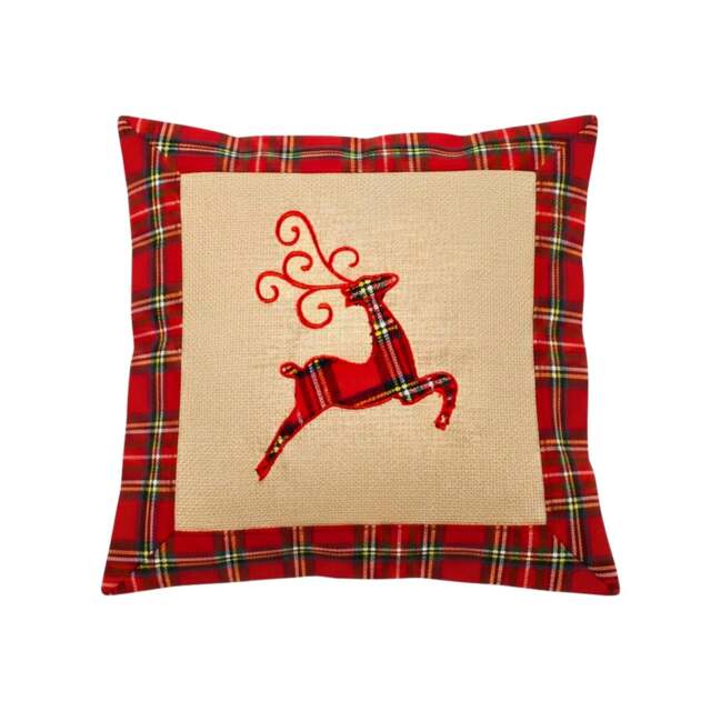 Rackhams 40x40cm 40x40cm Reindeer Print Christmas Cushion Cover in Brown Hessian and Non-Woven - 35cm x 25cm x 2.5cm - Cotton - Brown - image 1