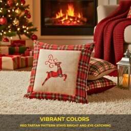 Rackhams 40x40cm 40x40cm Reindeer Print Christmas Cushion Cover in Brown Hessian and Non-Woven - 35cm x 25cm x 2.5cm - Cotton - Brown - thumbnail 5