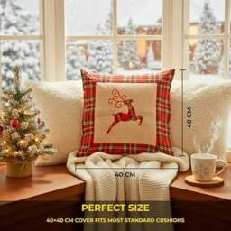 Rackhams 40x40cm 40x40cm Reindeer Print Christmas Cushion Cover in Brown Hessian and Non-Woven - 35cm x 25cm x 2.5cm - Cotton - Brown - thumbnail 4
