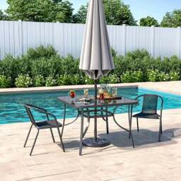 Rackhams 2 Seater Outdoor Table Square Tempered Glass Table and Garden Chairs - Table with 4 Chairs - W 80 x L 80 x H 72 cm - thumbnail 2