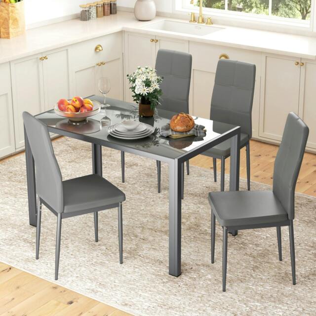 Rackhams 5 Piece Dining Set Table and 4 Chairs Set for 4 Persons Kitchen Glasstop - image 1