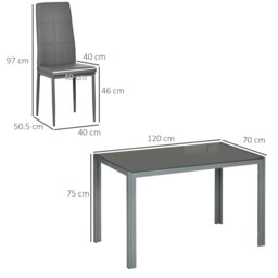 Rackhams 5 Piece Dining Set Table and 4 Chairs Set for 4 Persons Kitchen Glasstop - thumbnail 6