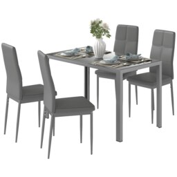 Rackhams 5 Piece Dining Set Table and 4 Chairs Set for 4 Persons Kitchen Glasstop - thumbnail 3