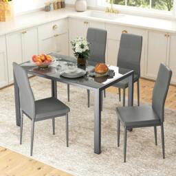 Rackhams 5 Piece Dining Set Table and 4 Chairs Set for 4 Persons Kitchen Glasstop - thumbnail 1
