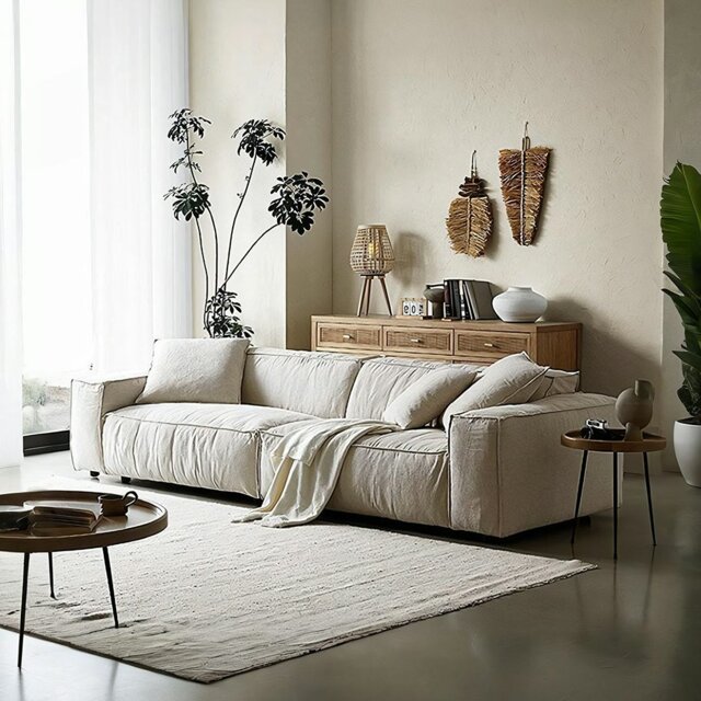 Rackhams Jerome Three Seater Sofa, Modular Sofa, Cotton Linen - Off White - 220cm