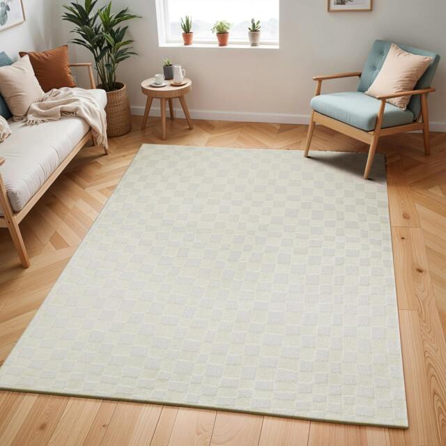 Rackhams Freud-Modern Off-White Ivory High Pile Checkered Rug - 200 x 275 cm - image 1