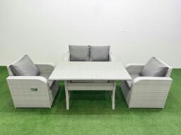 Rackhams Light Grey PE Wicker Rattan Garden Furniture Set Sofa Set Reclining Chair Rectangular Dining Table 4 Seater - thumbnail 1