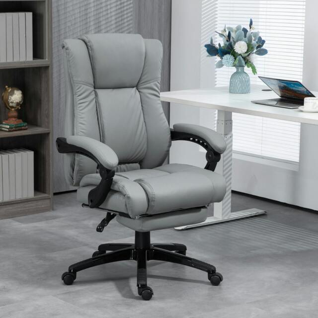 Rackhams Executive Home Office Chair High Back Recliner, with Foot Rest, Grey - Grey