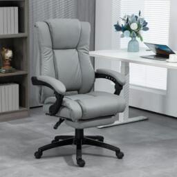 Rackhams Executive Home Office Chair High Back Recliner, with Foot Rest, Grey - Grey - thumbnail 1