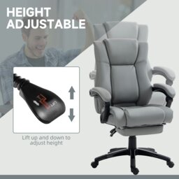 Rackhams Executive Home Office Chair High Back Recliner, with Foot Rest, Grey - Grey - thumbnail 3