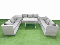 Rackhams 9 Seat Outdoor Patio PE Rattan Garden Furniture with Cushions 3 Seater Sofa Side Table Light Grey - thumbnail 1