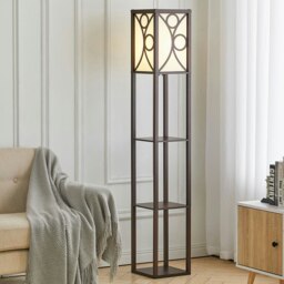 Rackhams Modern Floor Lamp with 3 Wood Shelves - Black - thumbnail 2