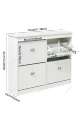 Rackhams Modern 2-Tier Flip Down Shoe Cabinet - White - thumbnail 6