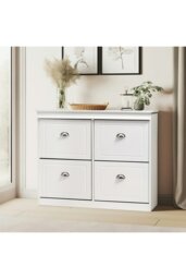 Rackhams Modern 2-Tier Flip Down Shoe Cabinet - White